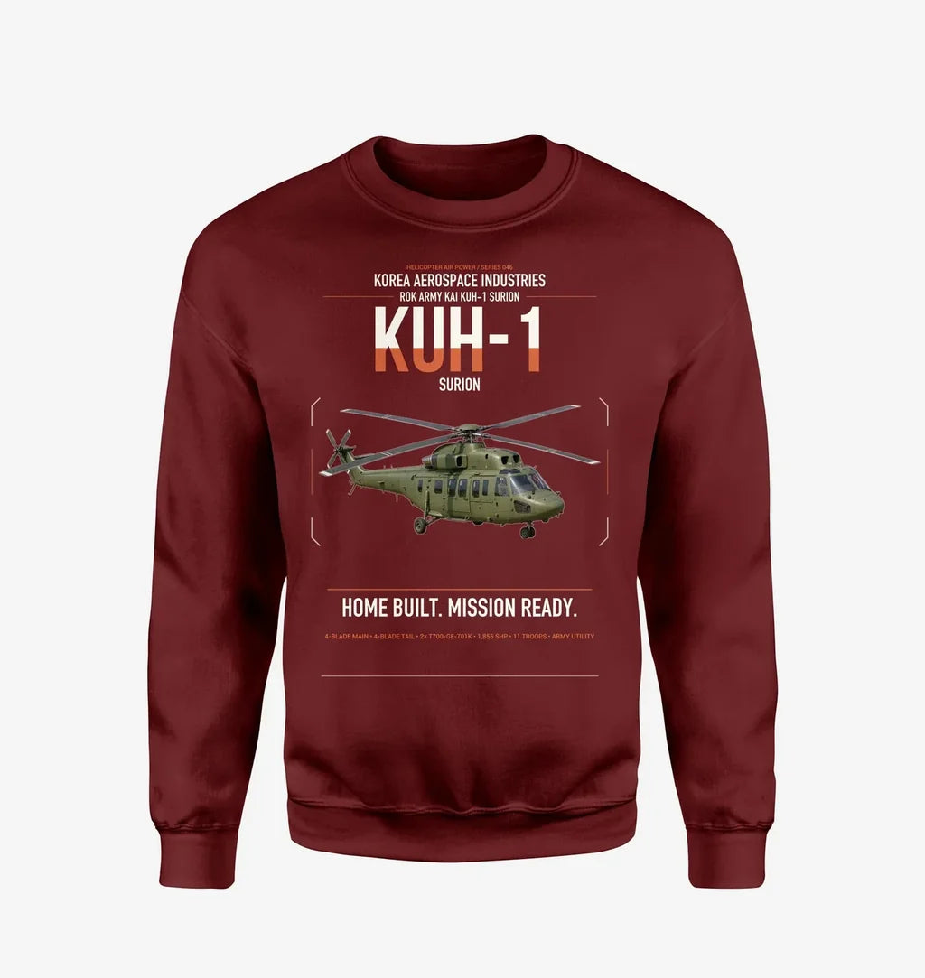 Korea Aerospace Industries KUH-1 Surion design on wine red sweatshirt