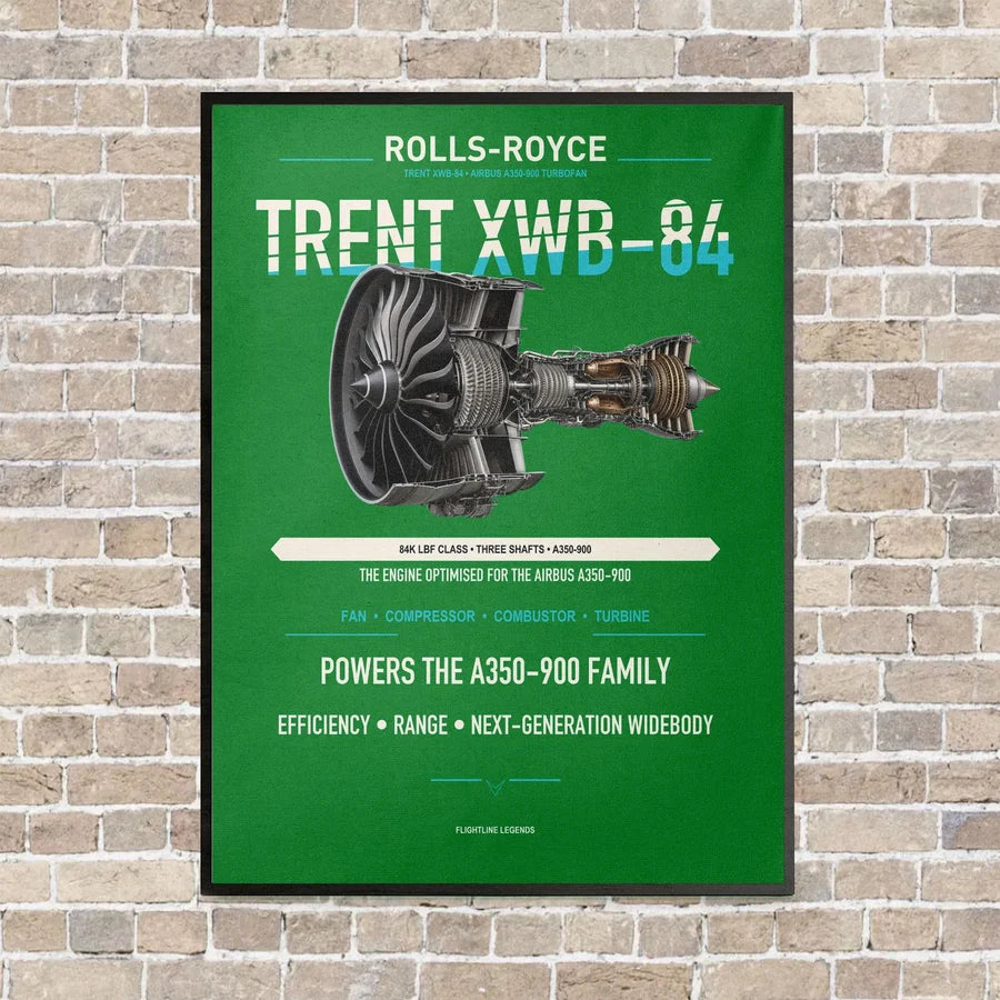 TRENT XWB-84 vertical canvas print - framed - green background