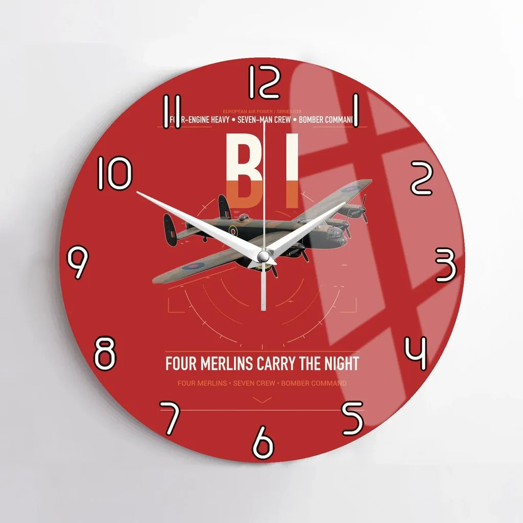Avro Lancaster B I design on red no frame wall clock