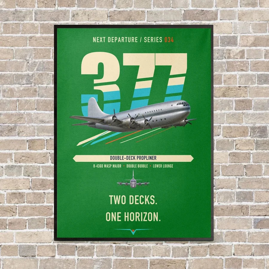 Boeing 377 Stratocruiser vertical canvas print - framed - green background