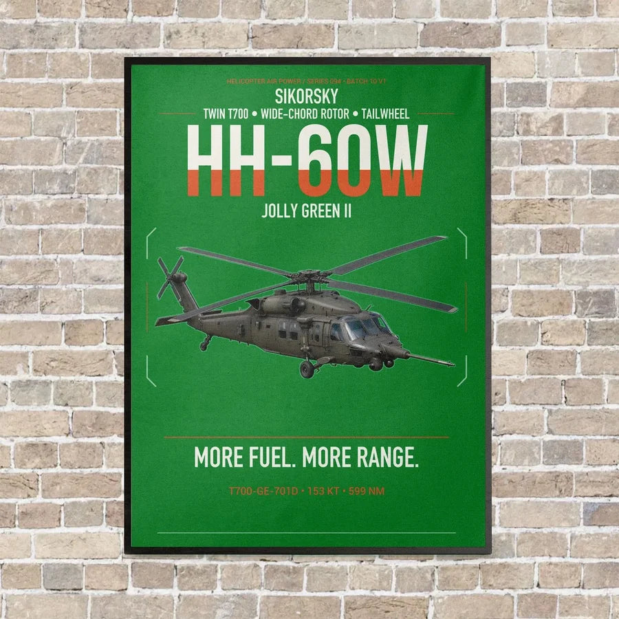 Sikorsky HH-60W Jolly Green II vertical canvas print - framed - green background