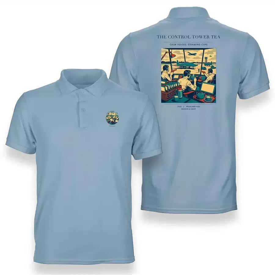 VINTAGE G4375 - The Control Tower Tea - Double-Side Polo T-Shirt design on lightblue