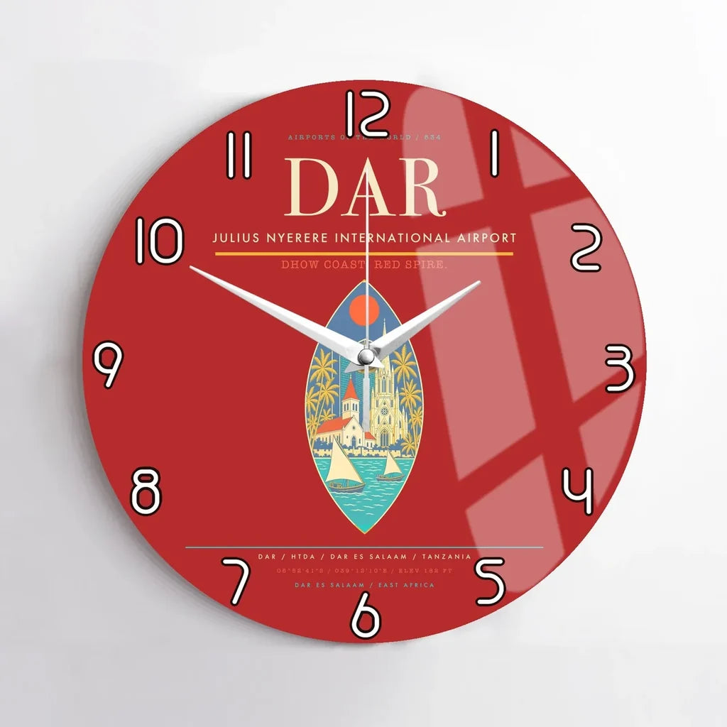 Julius Nyerere International Airport (DAR) design on red no frame wall clock