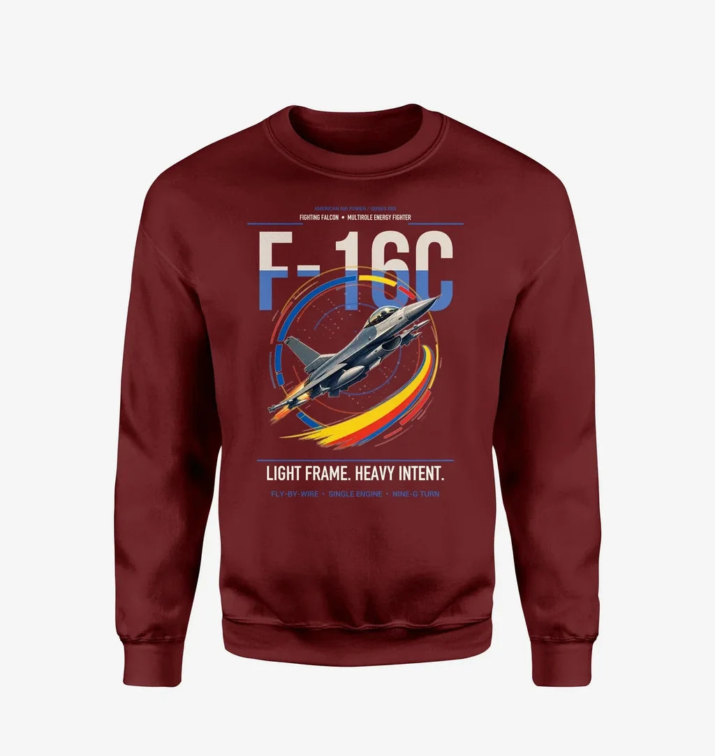 F-16C Fighting Falcon design on wine red sweatshirt