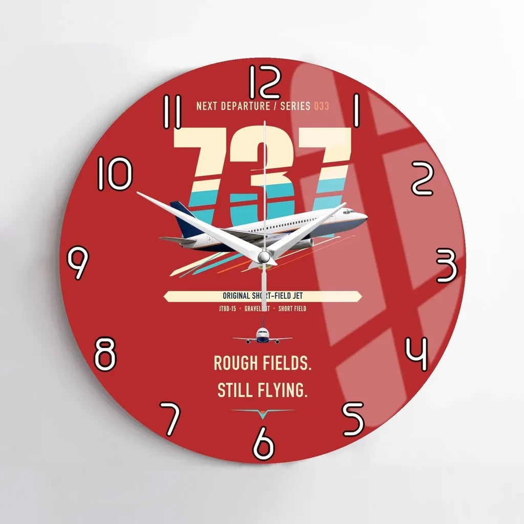 Boeing 737-200 design on red no frame wall clock