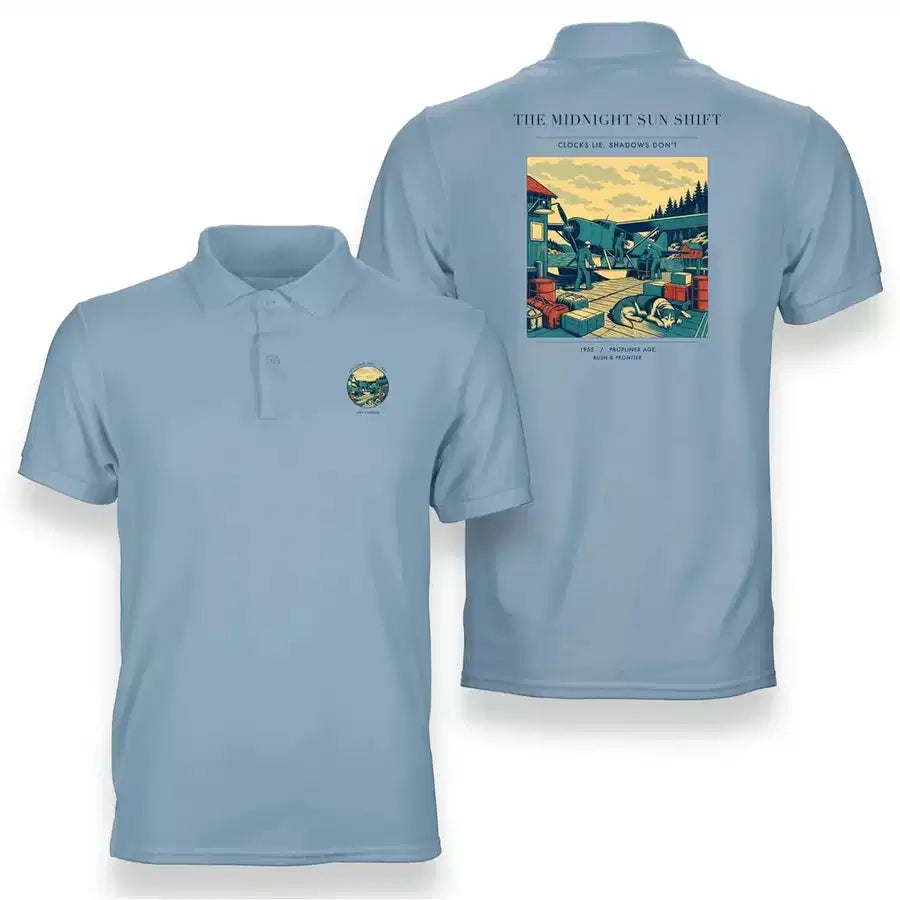 VINTAGE G4284 - The Midnight Sun Shift - Double-Side Polo T-Shirt design on lightblue