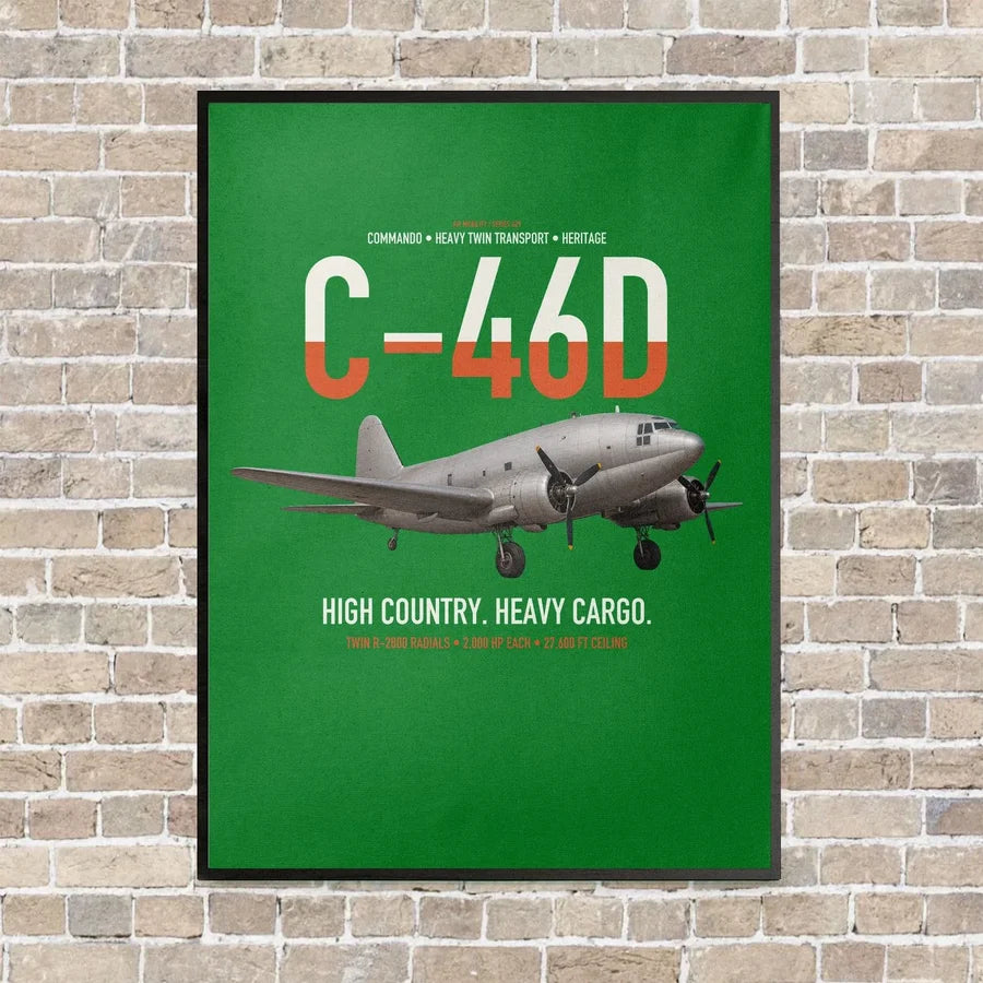 C-46D Commando vertical canvas print - framed - green background