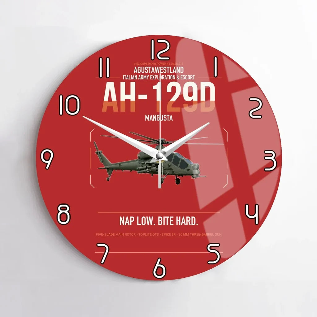 AgustaWestland AH-129D Mangusta design on red no frame wall clock