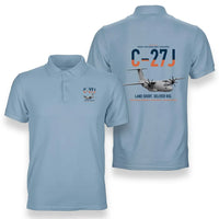 Thumbnail for C-27J Spartan design on light blue double-side polo t-shirt, double-side print