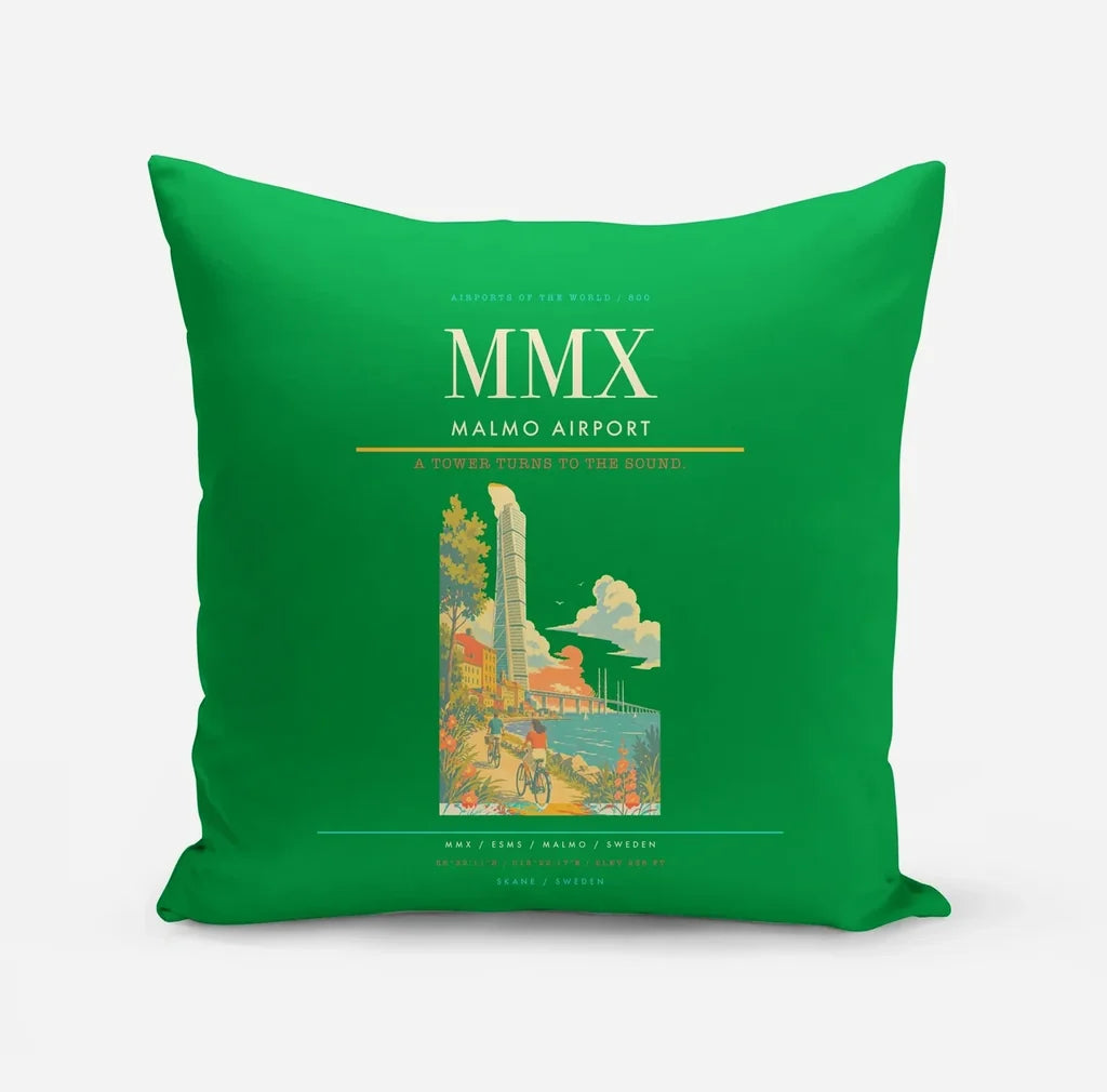Malmo Airport (MMX) design on green pillow