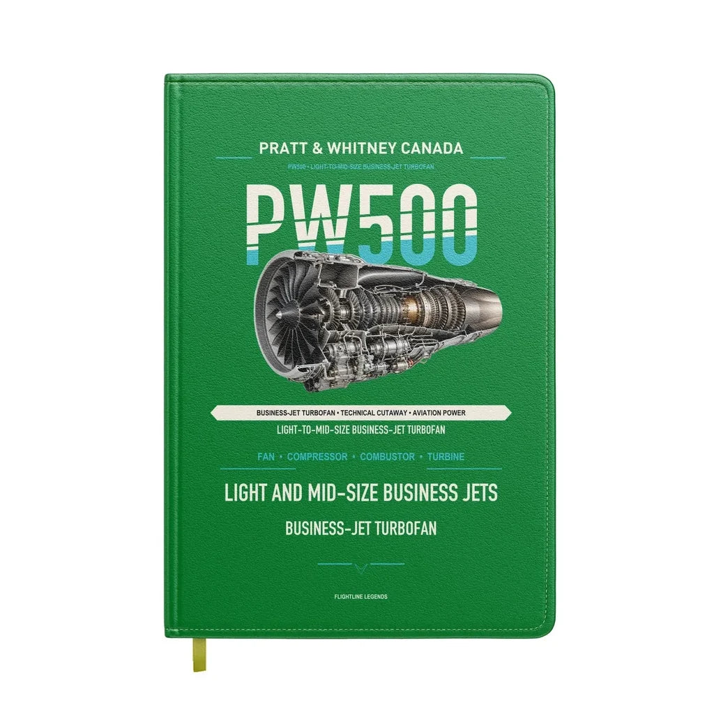 PW500 design on green notebook