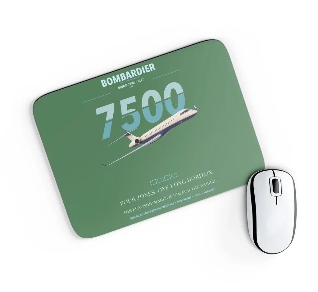 Bombardier Global 7500 design on green rectangle mouse pad