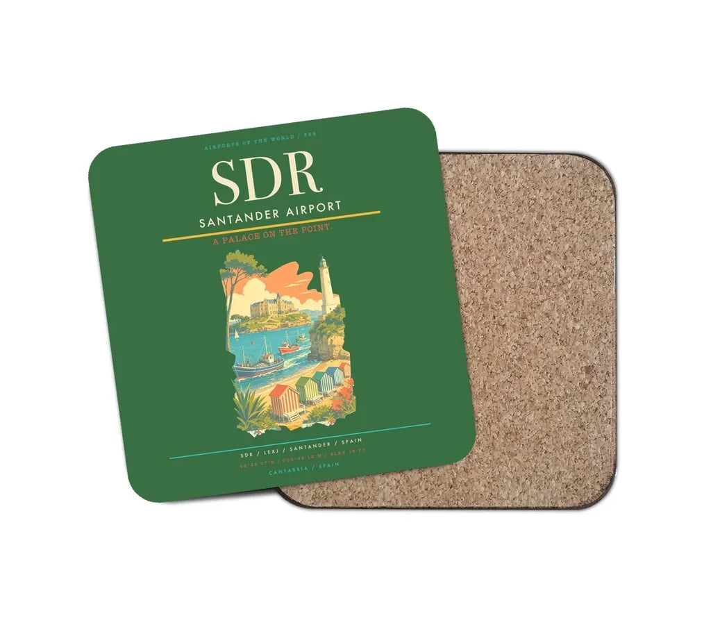 Santander Airport (SDR) design on green 1 piece coaster