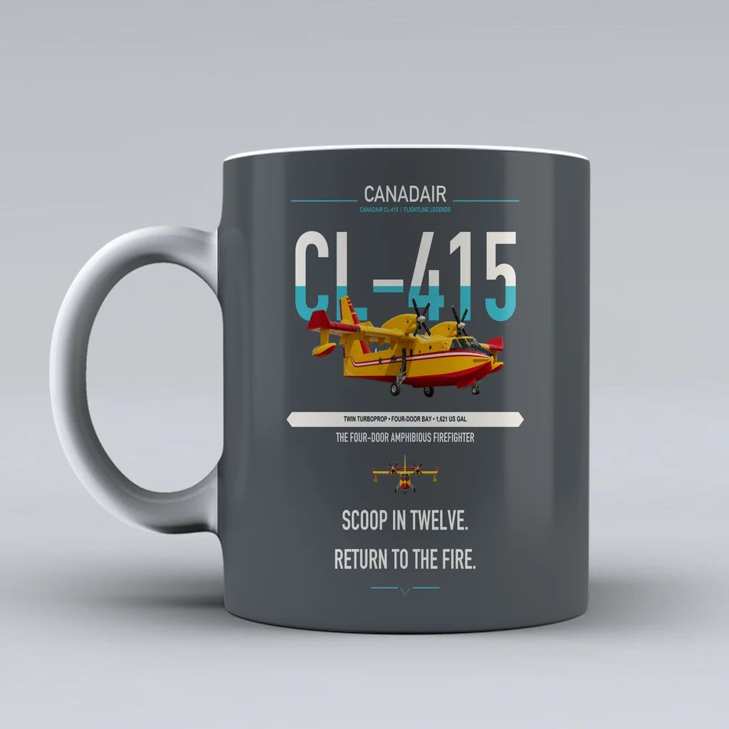 Canadair CL-415 design on gray ceramic mug, double-side print