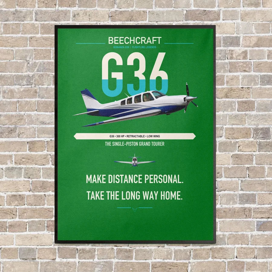 Beechcraft Bonanza G36 vertical canvas print - framed - green background