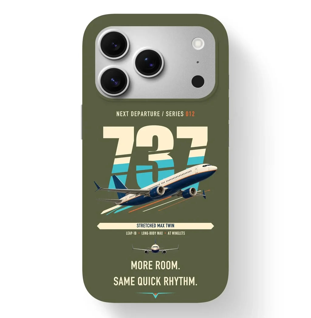 Boeing 737 MAX 9 design on green army magsafe iphone case