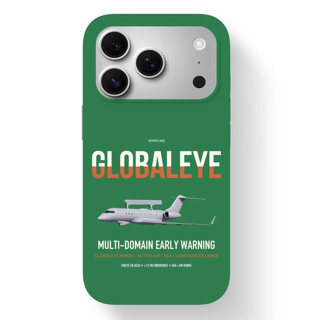 Saab GlobalEye design on green magsafe iphone case, for iPhone 17 Pro