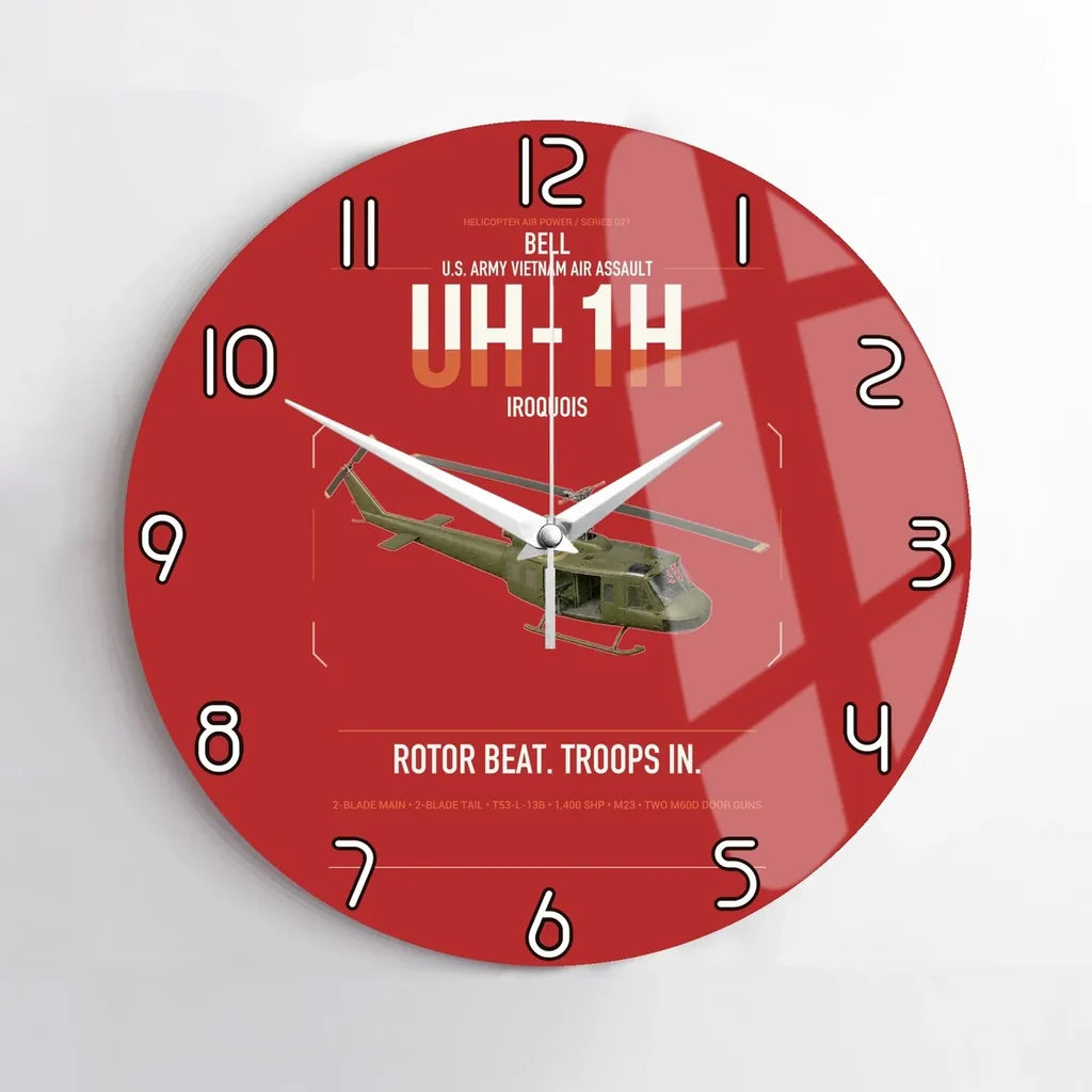 Bell UH-1H Iroquois design on red no frame wall clock