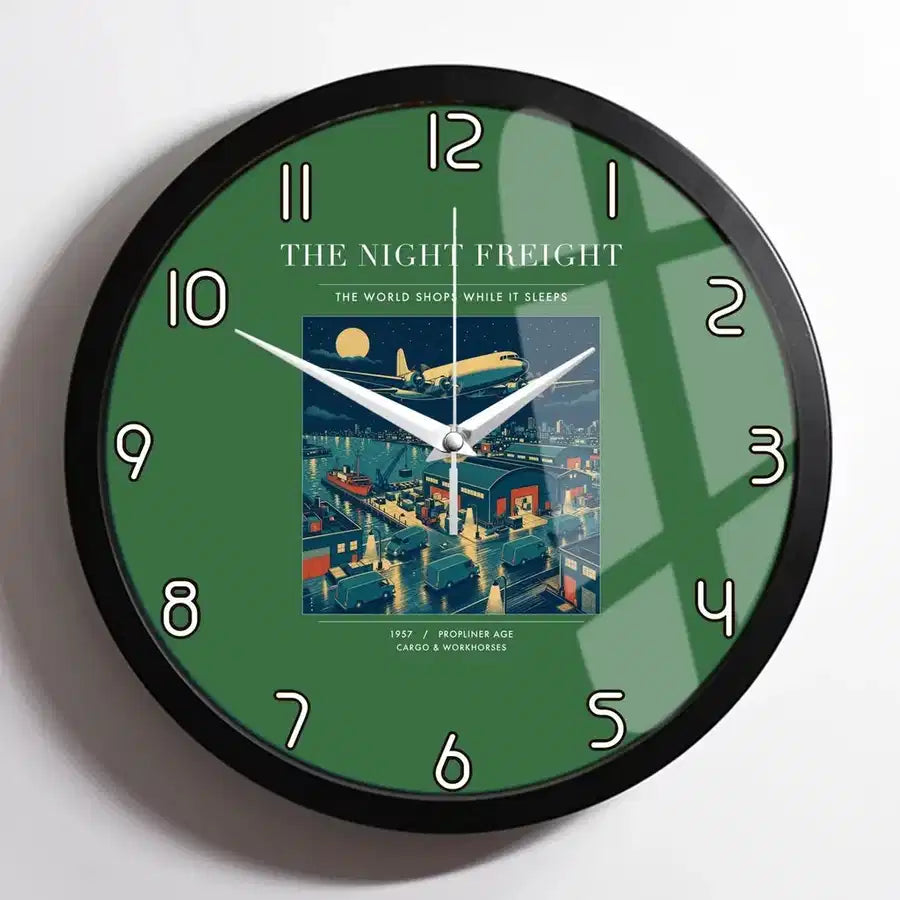 VINTAGE G4111 - The Night Freight - Designed Wall Clocks design on green framed