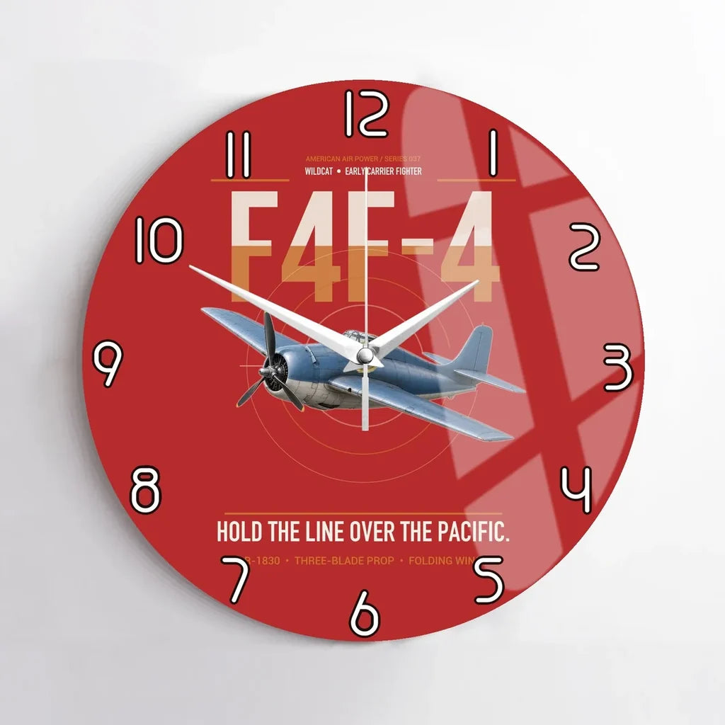 F4F-4 Wildcat design on red no frame wall clock
