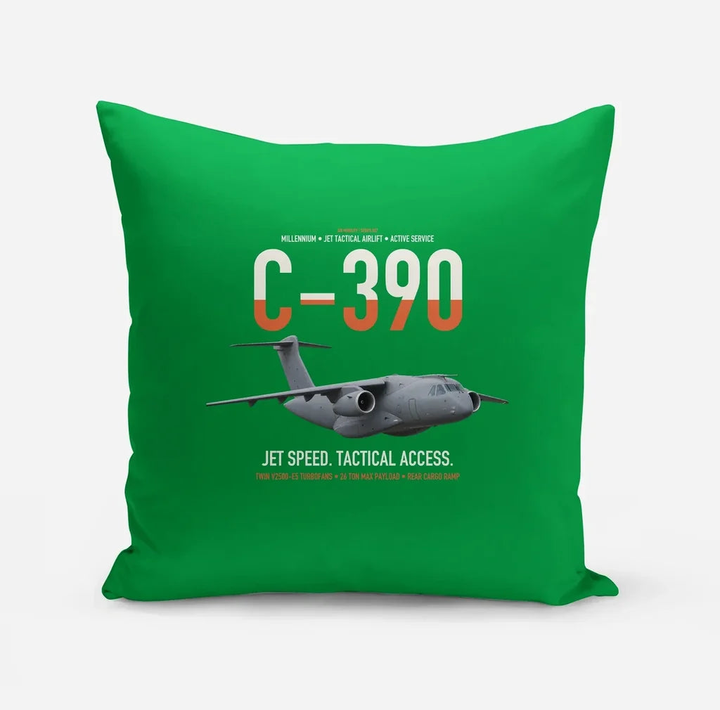 C-390 Millennium design on green pillow