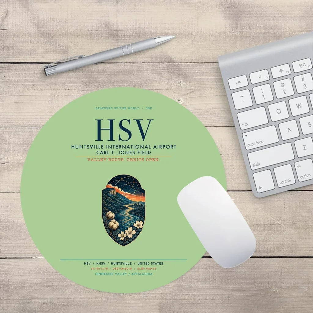 Huntsville International Airport (HSV) design on light green round mouse pad