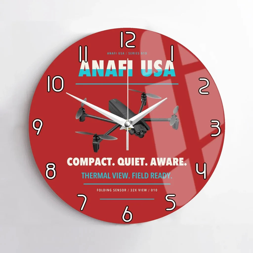 Parrot ANAFI USA design on red no frame wall clock