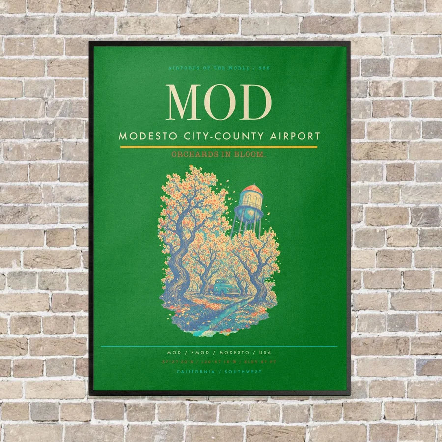 Modesto City-County Airport MOD vertical canvas print - framed - green background
