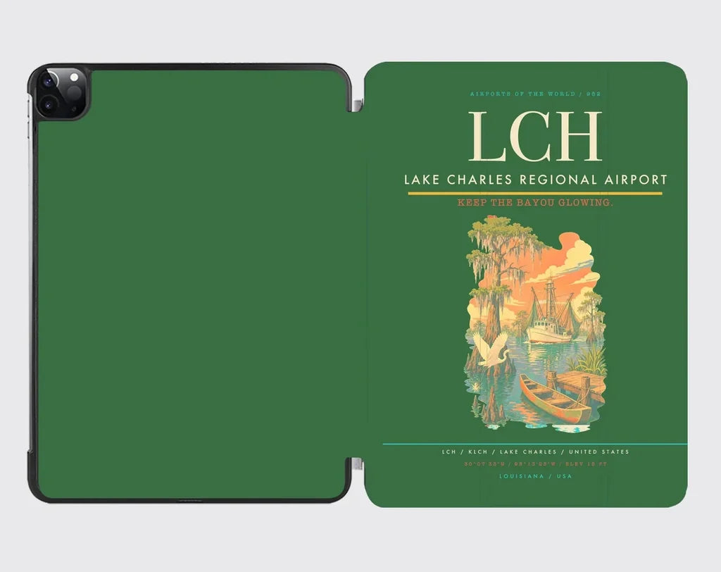 Lake Charles Regional Airport (LCH) design on green ipad tablet case