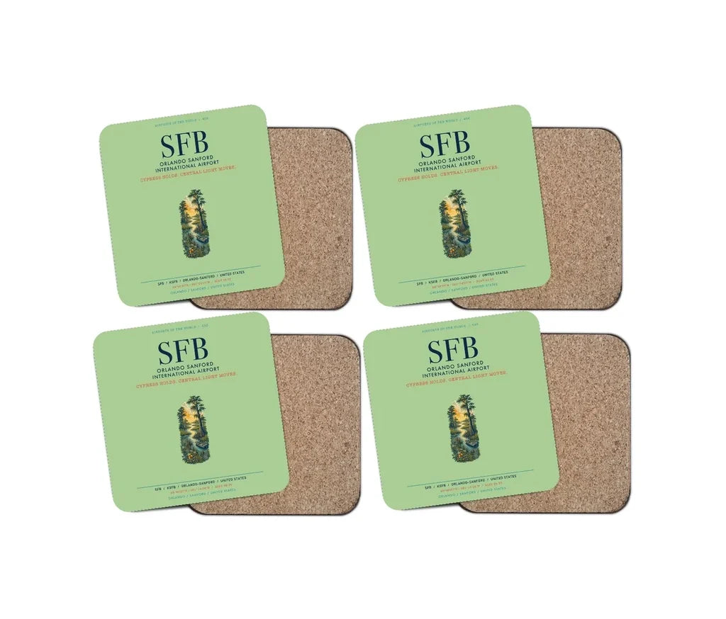 Orlando Sanford International Airport (SFB) design on light green 4 pieces set coaster