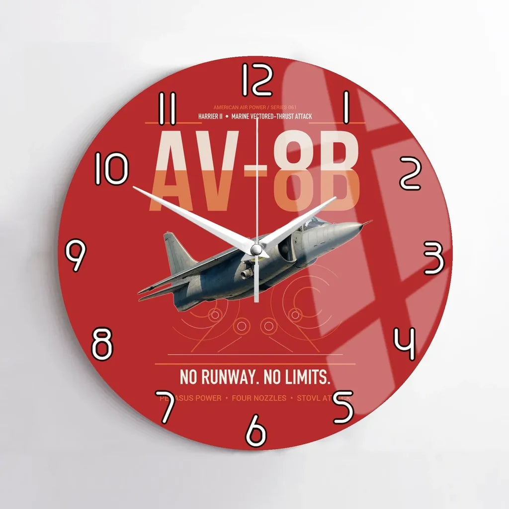 AV-8B Harrier II design on red no frame wall clock