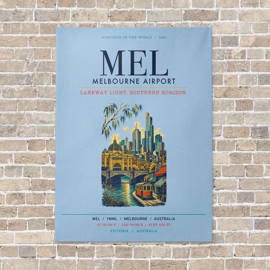 Melbourne Airport MEL vertical canvas print - no frame - light blue background
