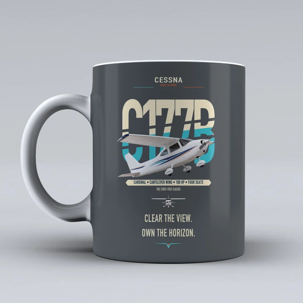 Cessna 177B Cardinal design on gray ceramic mug, double-side print