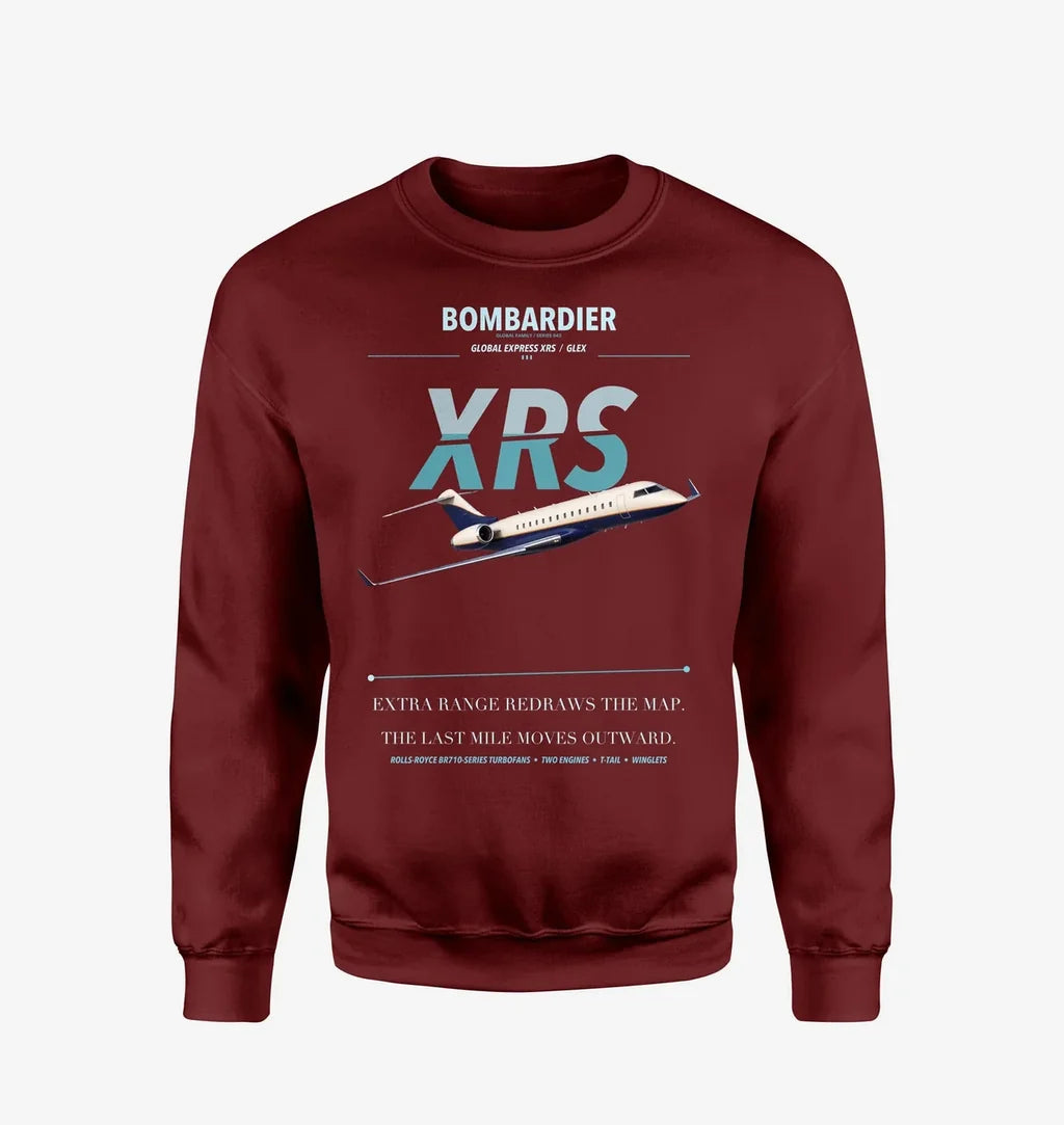 Bombardier Global Express XRS design on wine red sweatshirt