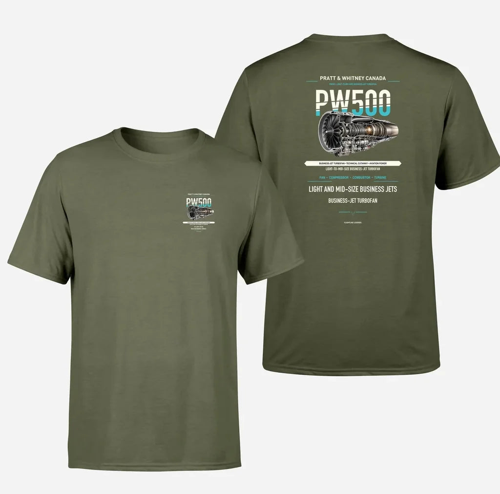 PW500 design on green army t shirt