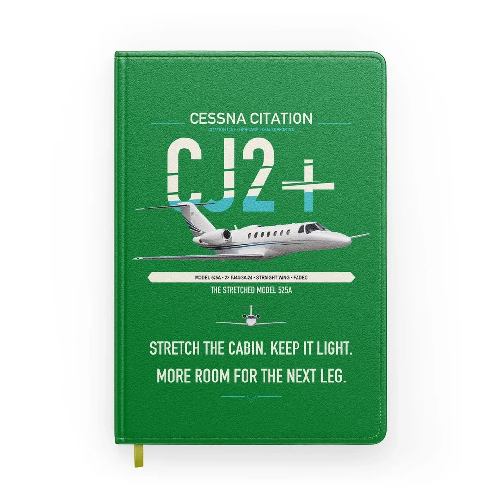 Cessna Citation CJ2+ design on green notebook