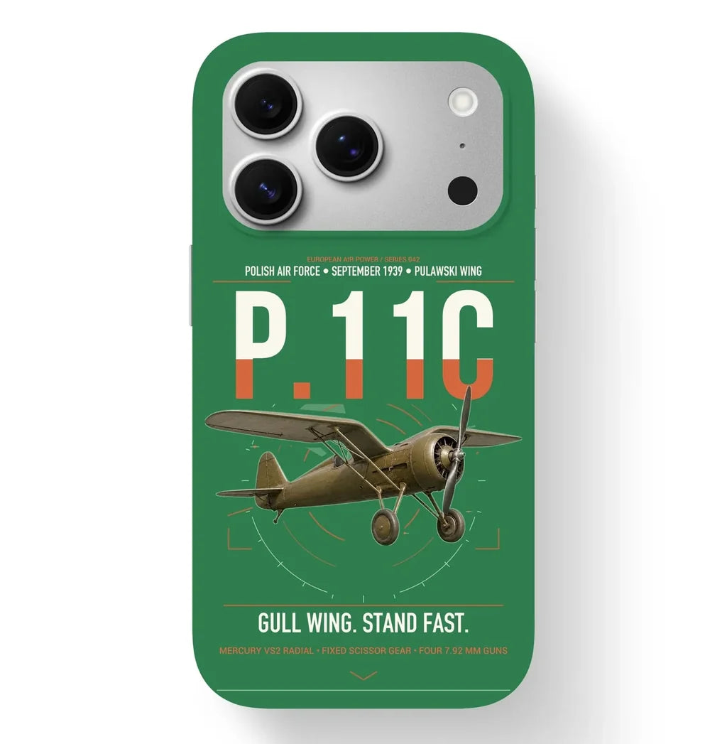 PZL P.11c design on green magsafe iphone case, for iPhone 17 Pro