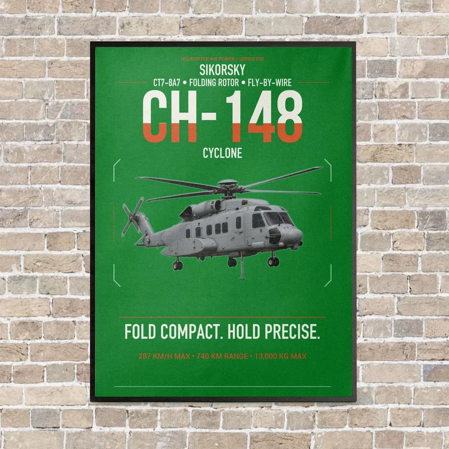 Sikorsky CH-148 Cyclone vertical canvas print - framed - green background