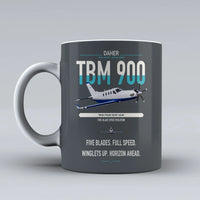 Thumbnail for Daher TBM 900 design on gray ceramic mug, double-side print