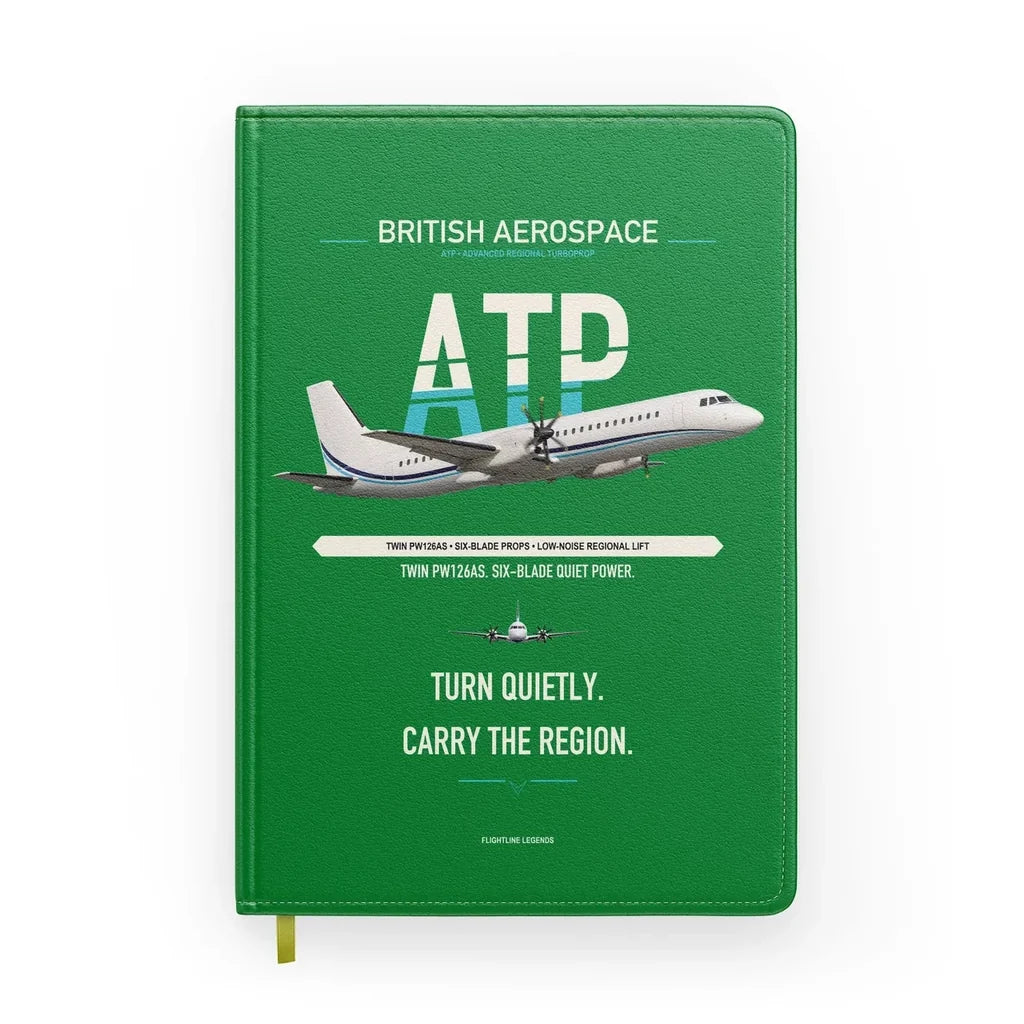 British Aerospace ATP design on green notebook