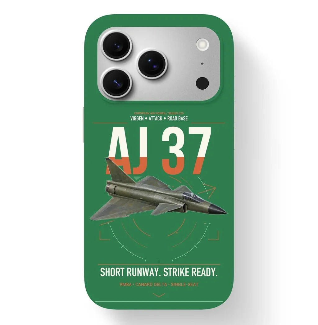 Saab AJ 37 Viggen design on green magsafe iphone case, for iPhone 17 Pro