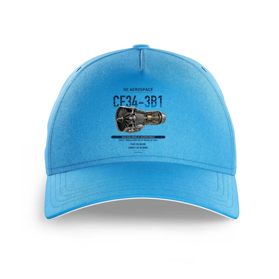CF34-3B1 design on light blue printed hat