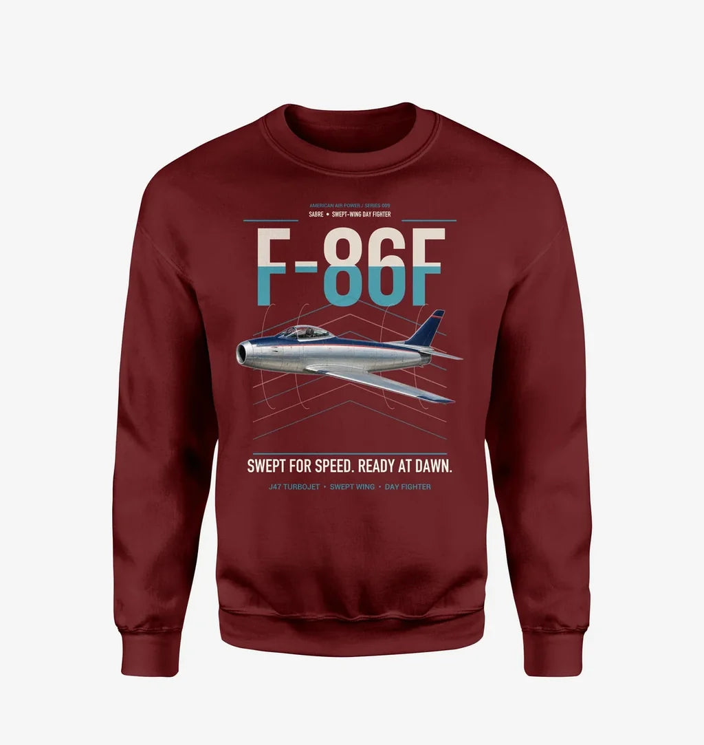 F-86F Sabre design on wine red sweatshirt