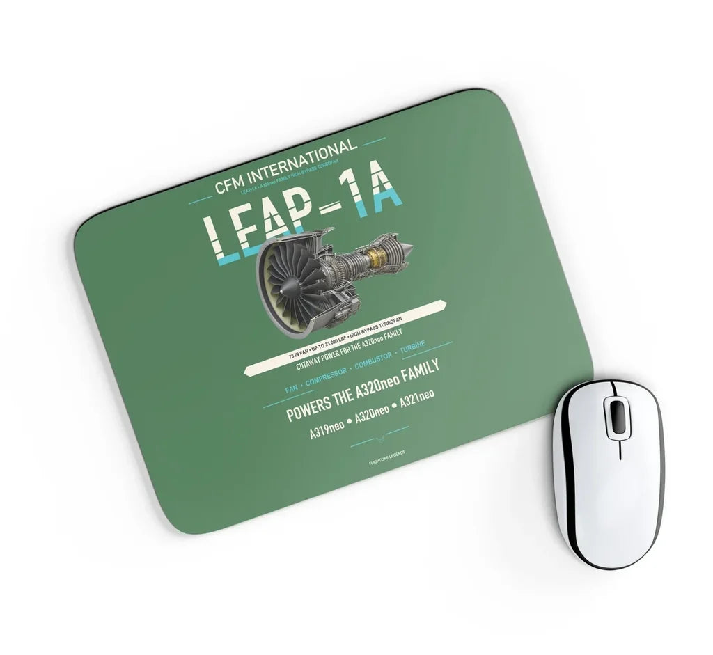 CFM LEAP-1A design on green rectangle mouse pad