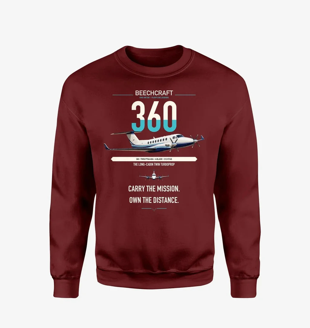 Beechcraft King Air 360 design on wine red sweatshirt