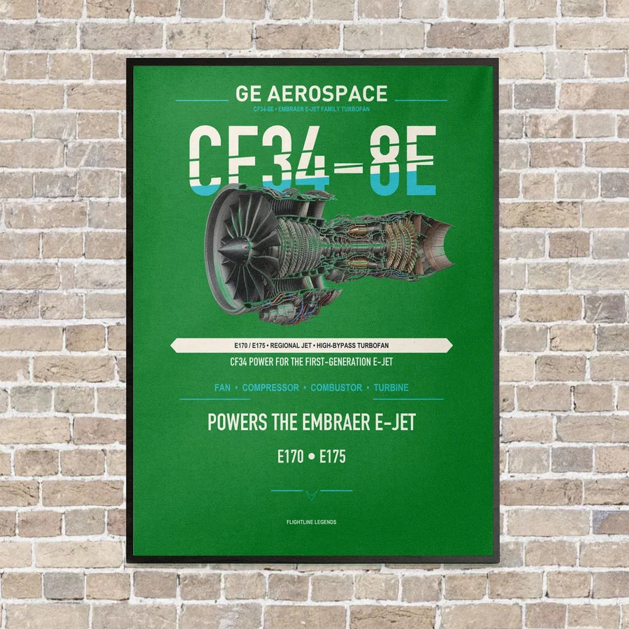 CF34-8E vertical canvas print - framed - green background