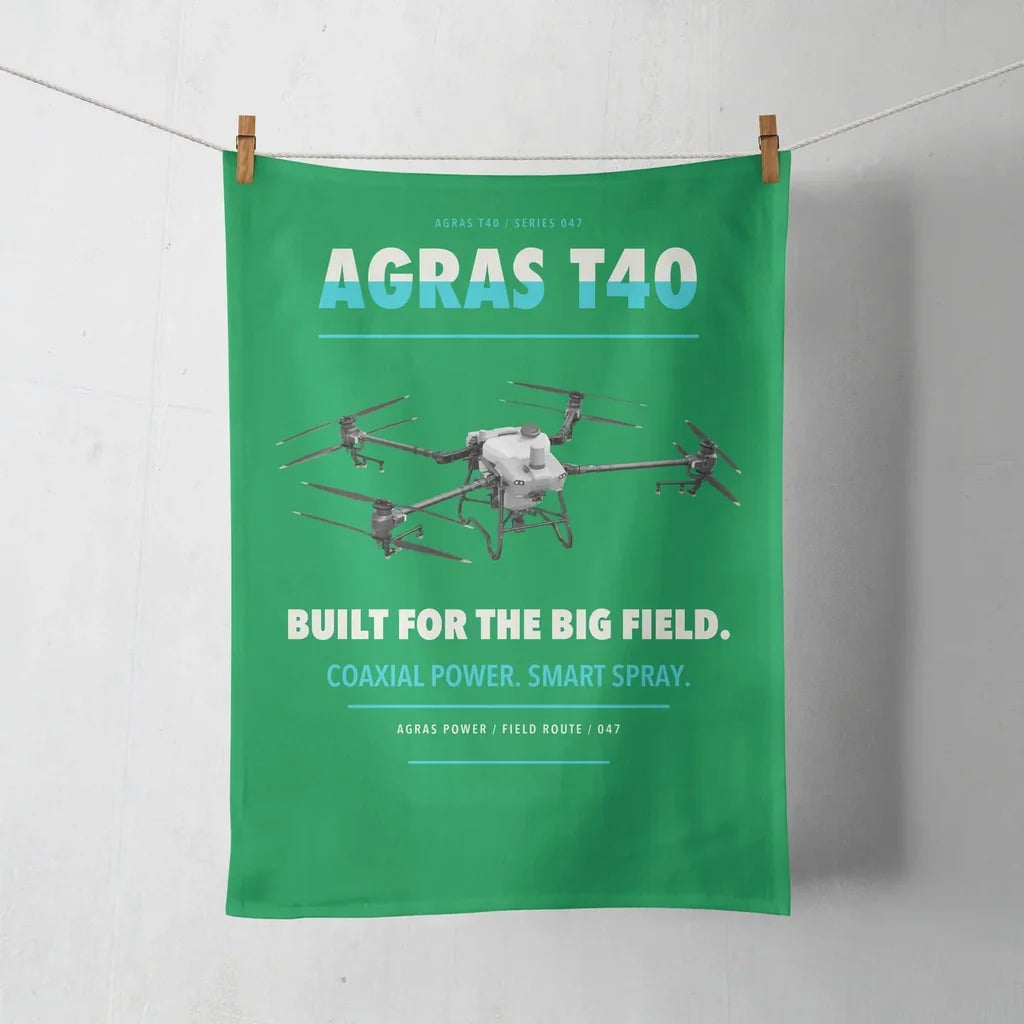 DJI Agras T40 design on green towel