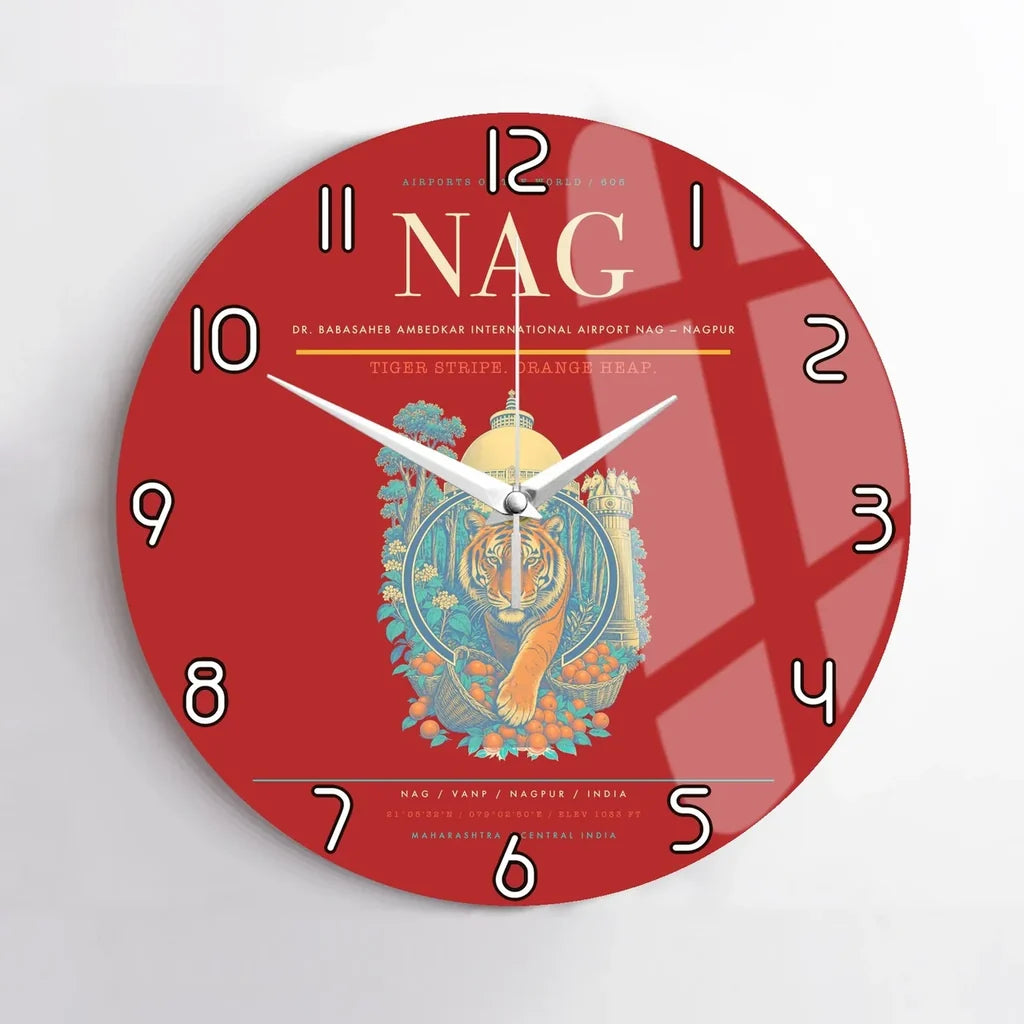 Dr. Babasaheb Ambedkar International Airport (NAG) design on red no frame wall clock