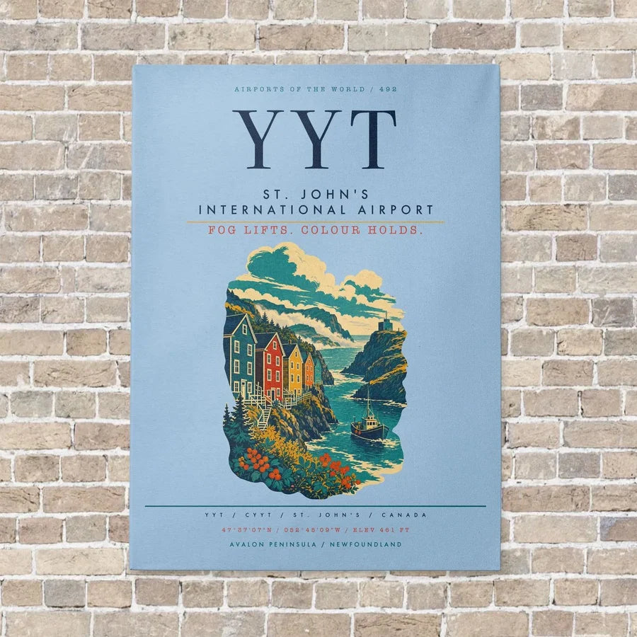 St. John's International Airport YYT vertical canvas print - no frame - light blue background