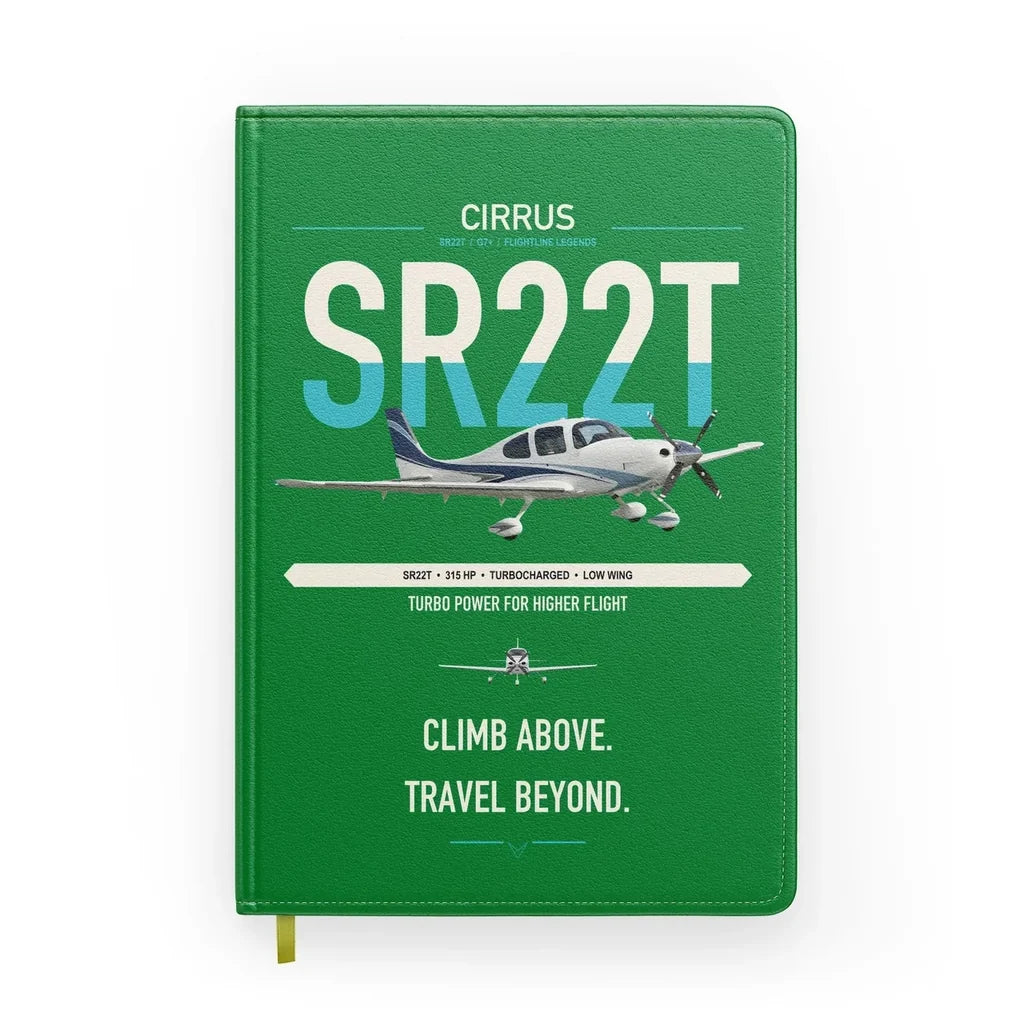 Cirrus SR22T design on green notebook